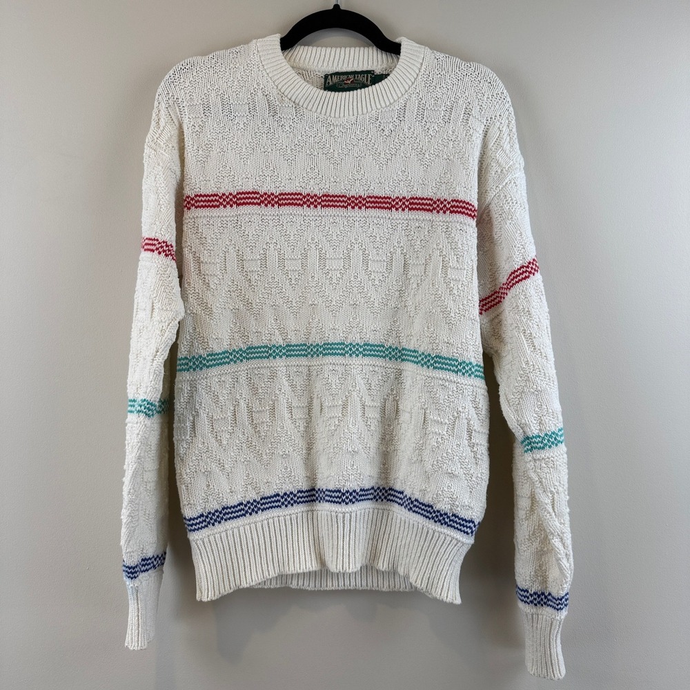 American Eagle Sweater Mens S Grandmacore Vintage Striped Textured Knit Cotton